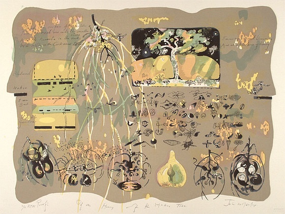 Artist: b'Wolseley, John.' | Title: b'The honey of the Hakea tree' | Date: 1990 | Technique: b'lithograph, printed in colour, from eight stones' | Copyright: b'\xc2\xa9 John Wolseley. Licensed by VISCOPY, Australia'