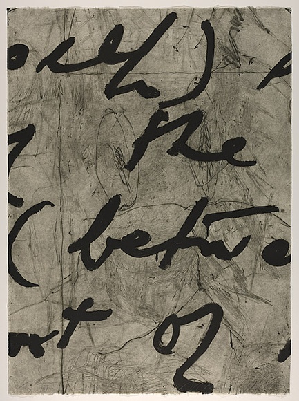 Artist: b'PARR, Mike' | Title: b'Language and chaos 10.' | Date: 1990 | Technique: b'drypoint, electric grinder and burnishing, printed in black ink, from one copper plate; over printed with lift ground aquatint, printed in black ink, from one steel plate'