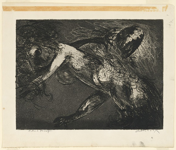 Artist: b'BOYD, Arthur' | Title: b'Double figure with shark head (for Elektra backdrop).' | Date: 1962-63 | Technique: b'etching and aquatint, printed in black ink, from one plate' | Copyright: b'Reproduced with permission of Bundanon Trust'