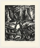 Artist: AMOR, Rick | Title: The rock and the sea. | Date: 1990 | Technique: woodcut, printed in black ink, from one block