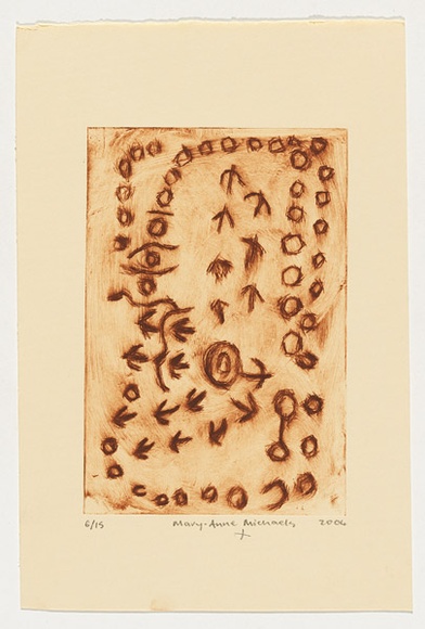 Artist: b'Michaels, Mary-Anne.' | Title: b'not titled [circles and arrows]' | Date: 2004 | Technique: b'drypoint etching, printed in brown ink, from one perspex plate'