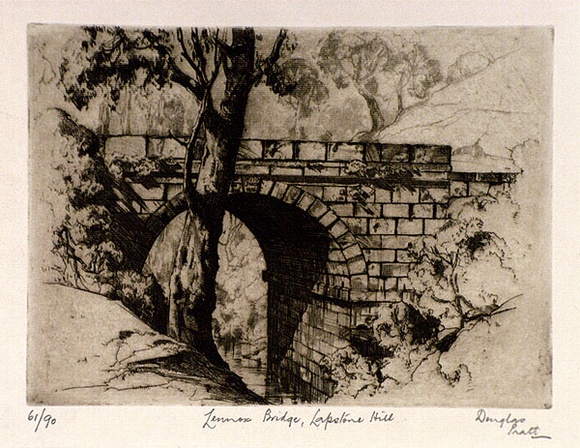 Artist: b'Pratt, Douglas.' | Title: b'Lennox Bridge, Lapstone Hill' | Date: c.1932 | Technique: b'etching, printed in black ink, from one plate'