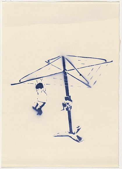 Artist: b'Doyle, Adrian.' | Title: b'Boy on clothes line.' | Date: 2003 | Technique: b'stencil, printed in blue, from one stencil'