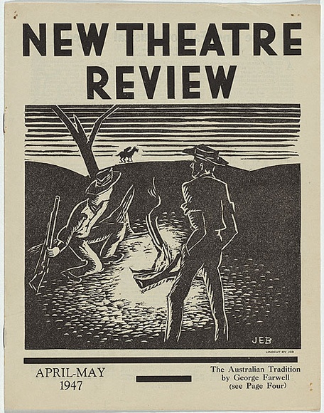 Artist: b'Bucklow, J.E.' | Title: b'(frontcover) New theatre review: April-May 1947.' | Date: April-May 1947 | Technique: b'linocut, printed in black ink, from one block; letterpress text'