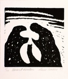 Artist: b'Warren, Guy.' | Title: b'Woman and mountain.' | Date: 1987 | Technique: b'linocut, printed in black ink, from one block'