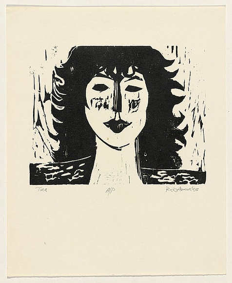 Artist: b'AMOR, Rick' | Title: b'Tina.' | Date: 1980 | Technique: b'linocut, printed in black ink, from one plate'