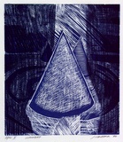 Artist: b'Marshall, Jennifer.' | Title: b'Rearlight' | Date: 1994 | Technique: b'woodcut, printed in blue ink, from two blocks'