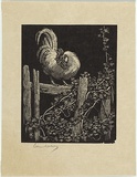 Artist: LINDSAY, Lionel | Title: Rooster on fence | Date: 1923 | Technique: wood-engraving, printed in black ink, from one block | Copyright: Courtesy of the National Library of Australia