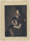 Artist: b'Hick, Jacqueline.' | Title: b'Mother and child' | Date: 1945 | Technique: b'aquatint, printed in brown ink, from one plate'