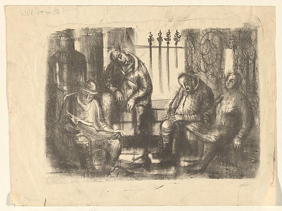 Artist: b'Dawson, Janet.' | Title: b'Figure group.' | Date: (1956) | Technique: b'lithograph, printed in black ink, from one stone' | Copyright: b'\xc2\xa9 Janet Dawson. Licensed by VISCOPY, Australia'