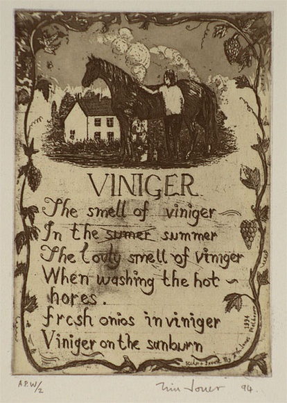 Artist: b'Jones, Tim.' | Title: b'(Vinegar...the smell of vinegar... in the summer...)' | Date: 1994 | Technique: b'etching, and aquatint, printed in black ink from one plate'