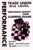 Artist: b'MERD INTERNATIONAL' | Title: b'Poster: Grotesquis monkey choir climbing frame - Performance' | Date: 1983 | Technique: b'screenprint'