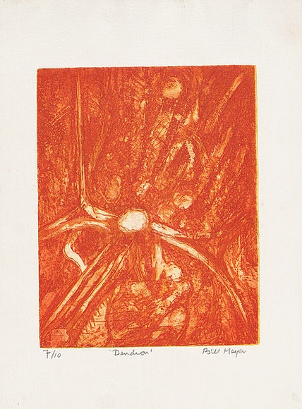 Artist: b'MEYER, Bill' | Title: b'Dendron' | Date: 1969 | Technique: b'etching, aquatint and drypoint, printed in orange ink, from one plate' | Copyright: b'\xc2\xa9 Bill Meyer'