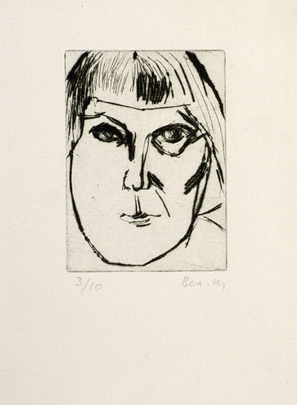 Artist: b'MADDOCK, Bea' | Title: b'Head III.' | Date: 1964 | Technique: b'drypoint, printed in black ink, from one copper plate'