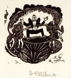 Artist: OGILVIE, Helen | Title: (Man leaping, two women bending down) | Date: (1953) | Technique: wood-engraving, printed in black ink, from one block