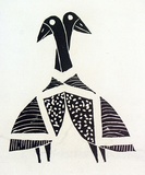 Artist: Artist unknown | Title: Two birds with crossed necks | Date: 1970s | Technique: woodcut, printed in black ink, from one block