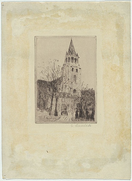 Artist: b'Carrick, Ethel.' | Title: b'not titled (Saint-Germain-des-Pr\xc3\xa9s, Paris)' | Date: 1907 | Technique: b'etching, printed in black ink, from one copper plate'