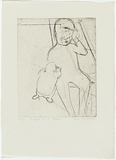 Artist: b'MADDOCK, Bea' | Title: b'Journey IV: Figure in a room' | Date: 1966 | Technique: b'etching and drypoint, printed in black ink with plate-tone, from one copper plate'