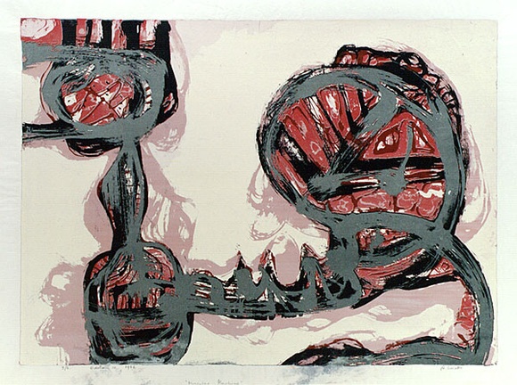 Artist: b'WICKS, Arthur' | Title: b'Muscular machine' | Date: 1966 | Technique: b'screenprint, printed in colour, from multiple stencils'