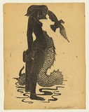 Artist: Walker, Ralph Trafford. | Title: (Woman, bird and sea-serpent) | Date: 1937 | Technique: linocut, printed in black ink, from one block