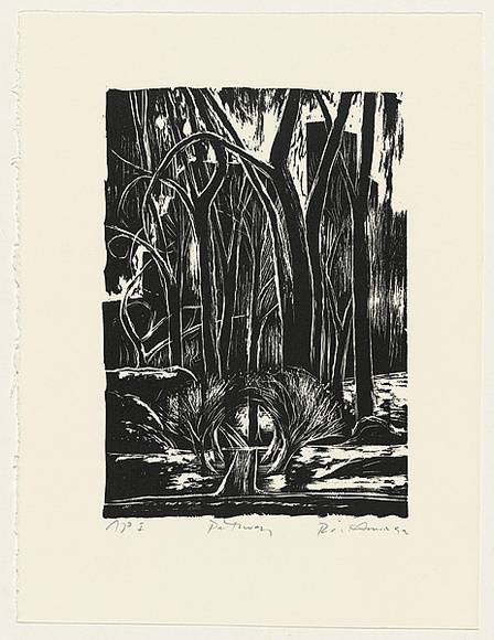 Artist: b'AMOR, Rick' | Title: b'Pathway.' | Date: 1992 | Technique: b'woodcut, printed in black ink, from one block'