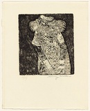 Artist: WALKER, Murray | Title: (Woman in patterned dress and hat) | Technique: etching, printed in black ink, from one plate