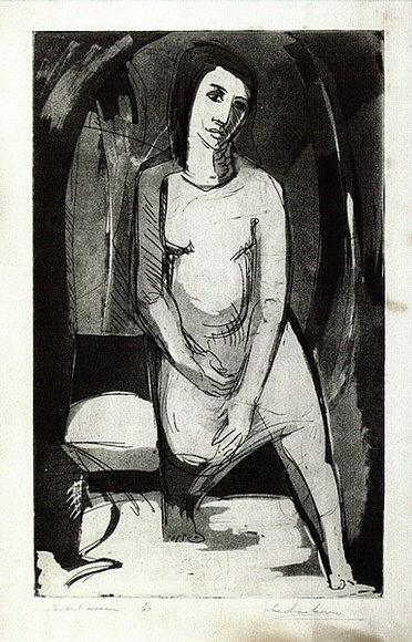 Artist: b'Armstrong, Ian.' | Title: b'Seated woman.' | Date: 1955 | Technique: b'etching and aquatint printed in black ink, from one  plate'