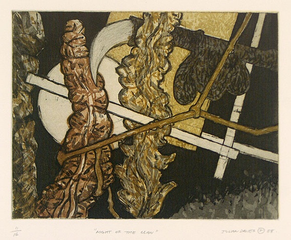 Artist: b'Davies, Julian.' | Title: b'Night of thc claw.' | Date: 1988 | Technique: b'etching and aquatint, printed in colour, from multiple plates'