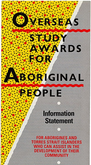 Artist: b'REDBACK GRAPHIX' | Title: b'Leaflet: Overseas Award for Aboriginal people' | Date: 1987 | Technique: b'offset-lithograph, printed in colour'