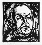 Artist: b'Taylor, John H.' | Title: b'Harry Rosengrave [1].' | Date: 1973 | Technique: b'linocut, printed in black and grey  ink, from two blocks'