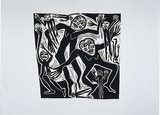 Artist: b'HANRAHAN, Barbara' | Title: b'Ghost dancers' | Date: 1989 | Technique: b'linocut, printed in black ink, from one block'