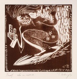 Artist: b'COLEING, Tony' | Title: b'Up your bum [recto]; Up your bum [verso].' | Date: 1977-79 | Technique: b'linocut, printed in colour, from multiple blocks'