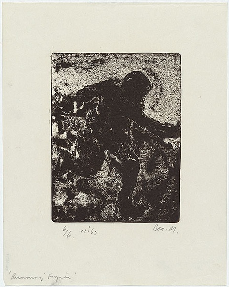 Artist: b'MADDOCK, Bea' | Title: b'Running figure' | Date: June 1963 | Technique: b'relief-etching, printed in black ink by hand-burnishing, from one copper plate'