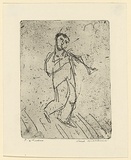 Artist: b'WILLIAMS, Fred' | Title: b'The trumpeter' | Date: 1955-56 | Technique: b'etching and foul biting, printed in black ink, from one copper plate' | Copyright: b'\xc2\xa9 Fred Williams Estate'