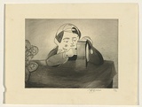 Title: b'not titled [boy winding clock while sitting at table]' | Date: c.1985 | Technique: b'etching and aquatint, printed in black ink, from one plate'