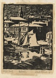 Artist: b'Collins, Albert.' | Title: b'Hobart' | Date: c.1920 | Technique: b'linocut, printed in black ink, from one block'