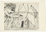 Artist: BOYD, Arthur | Title: Figure with beast and moth over water. | Date: (1968-69) | Technique: drypoint, printed in black ink, from one plate | Copyright: Reproduced with permission of Bundanon Trust