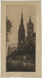 Artist: SHIRLOW, John | Title: The Gothic Spire in Collins Street. An evening effect. | Date: 1915 | Technique: etching, printed in warm black ink with plate-tone, from one copper plate