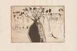 Artist: Forbes, Clem. | Title: Bottle tree and dam. | Date: 1977 | Technique: etching and aquatint, printed in brown ink, from one plate