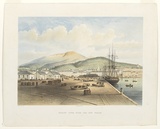 Title: Hobart Town from the New Wharf. | Date: c.1857 | Technique: lithograph, printed in black ink, from one stone; hand-coloured