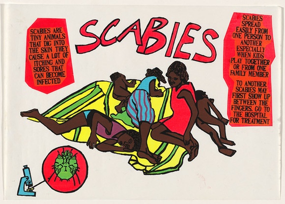 Artist: b'UNKNOWN' | Title: b'Scabies' | Date: 1988 | Technique: b'screenprint, printed in colour, from multiple stencils'