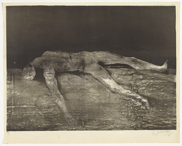 Artist: b'SELLBACH, Udo' | Title: b'(Man lying)' | Date: 1965 | Technique: b'lithograph, printed in colour, from two stones [or plates]'
