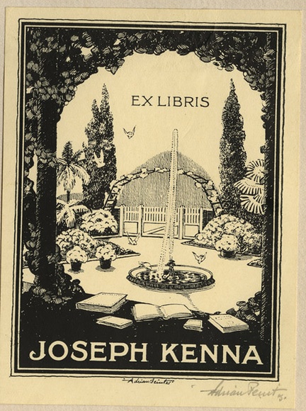 Artist: b'FEINT, Adrian' | Title: b'Bookplate: Joseph Kenna.' | Date: 1925 | Technique: b'line block, printed in black ink, from one process block' | Copyright: b'Courtesy the Estate of Adrian Feint'