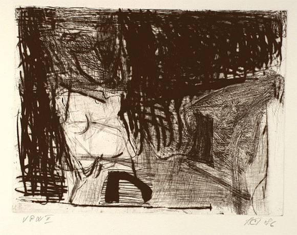 Artist: b'Tomescu, Aida.' | Title: b'not titled [abstract figurative form]' | Date: 1986 | Technique: b'etching, roullette and drypoint, printed in black ink, from one plate' | Copyright: b'\xc2\xa9 Aida Tomescu'