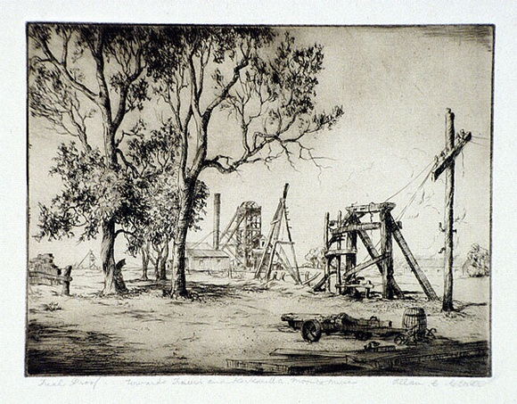 Artist: b'Glover, Allan.' | Title: bTowards Treuer's and Karkarilla Moonta Mines | Date: 1927 | Technique: b'etching and aquatint, printed in brown ink with plat-tone, from one plate'