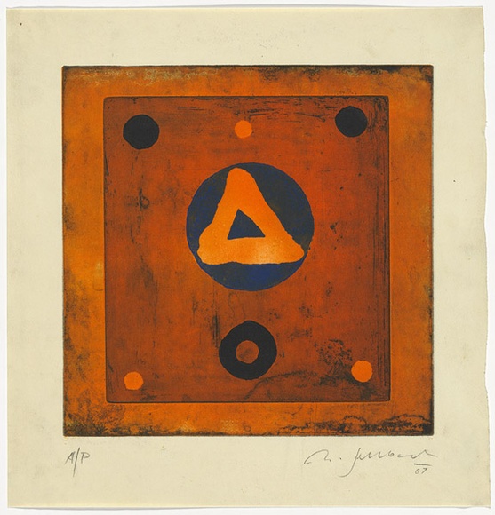 Artist: b'SELLBACH, Udo' | Title: b'(Orange triangle)' | Date: 1967 | Technique: b'aquatint, etching printed in colour from one  plate'