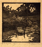 Artist: b'Reynolds, Frederick George.' | Title: b'The duck pond' | Date: (1928) | Technique: b'woodblock, printed in black ink, from one block'
