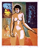 Artist: Taylor, John H. | Title: Standing nude | Date: 1975 | Technique: linocut, printed in colour, from six blocks