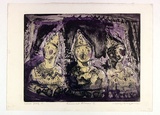 Artist: b'MACQUEEN, Mary' | Title: b'Carnival clowns II' | Date: 1960 | Technique: b'etching, open bite, aquatint and soft ground, printed in colour from two plates; yellow ink applied by stencil' | Copyright: b'Courtesy Paulette Calhoun, for the estate of Mary Macqueen'