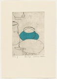 Artist: b'Hattam, Katherine.' | Title: b'Blue cup' | Date: 2000, November | Technique: b'etching, printed in black ink with plate-tone, from one plate; stencil colour'